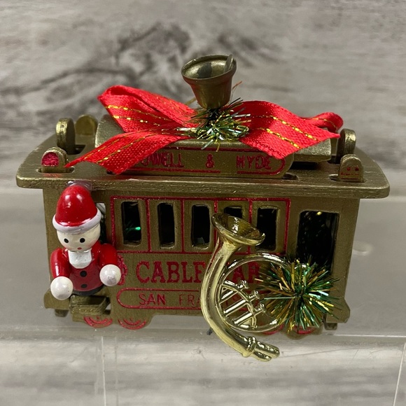 3" Wood Red CABLE CAR ORNAMENT Powell  & Hyde San Francisco Santa Vintage - Picture 1 of 5